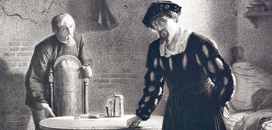 Maleri af Kong Christian 2. ved det runde bord på Sønderborg Slot.