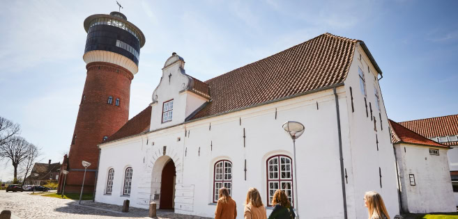 The architectural building of the Cultural History Museum in Tønder and the iconic water tower